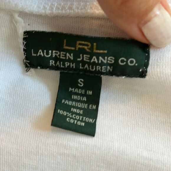 LRL Lauren Jeans Co Ralph Lauren White  Thin Cotton Knit Top with 3/4 sleeves - Picture 7 of 9